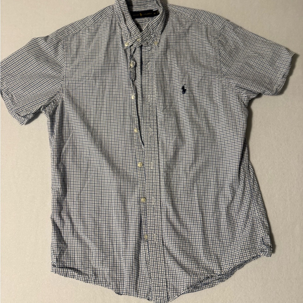 Ralph Lauren Men's Blue and White Checkered Shirt